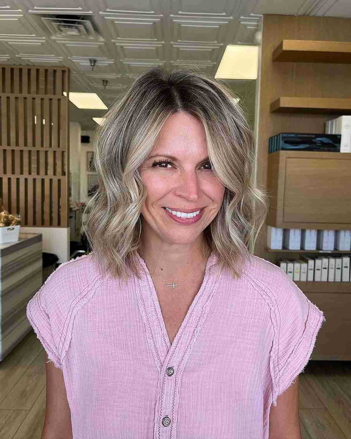 Shoulder-Grazing Layered Style for Women Over 40 with thin hair