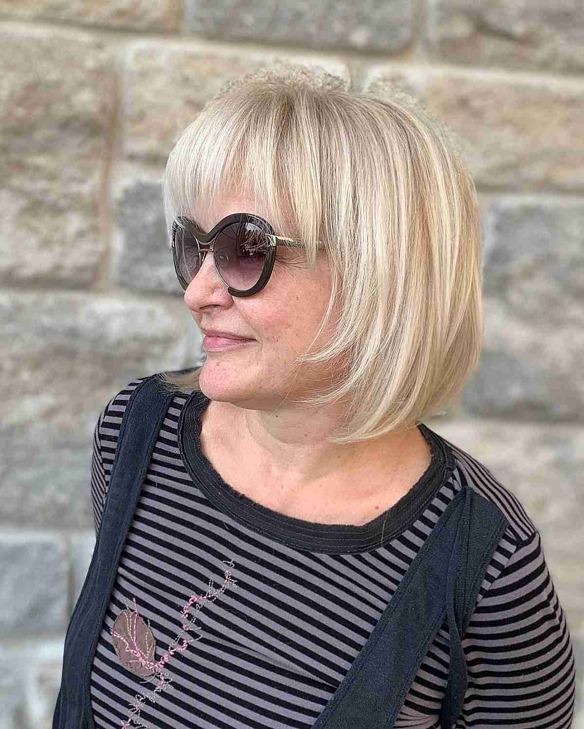 Shoulder-Grazing Straight Wispy Bob with Light Bangs on Fine Hair Types Over 50