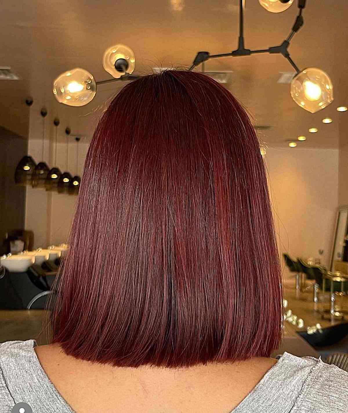 Shoulder-Length Deep Red Burgundy Hair on Straight-Haired Ladies