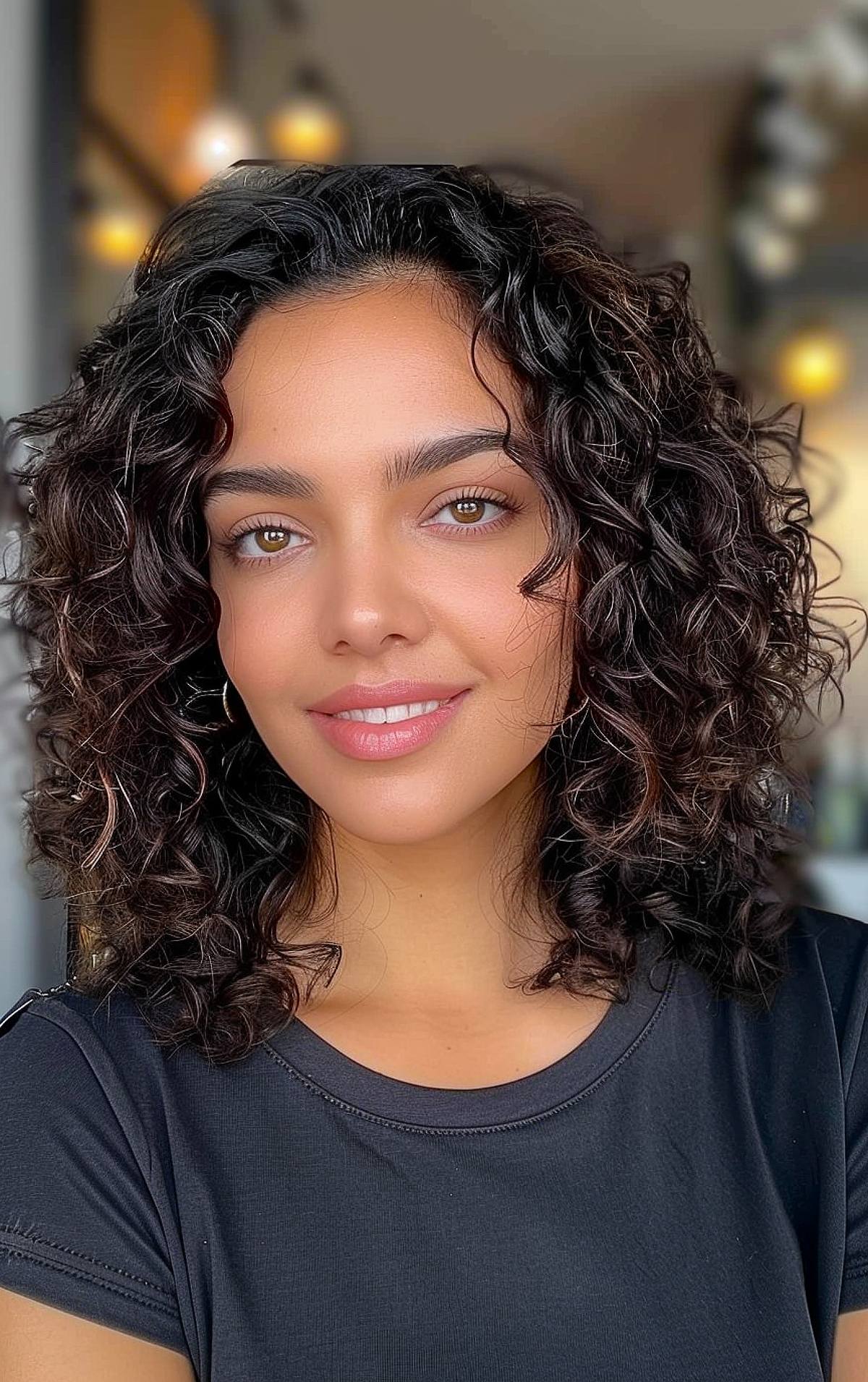 Shoulder length curly hair with full-bodied texture