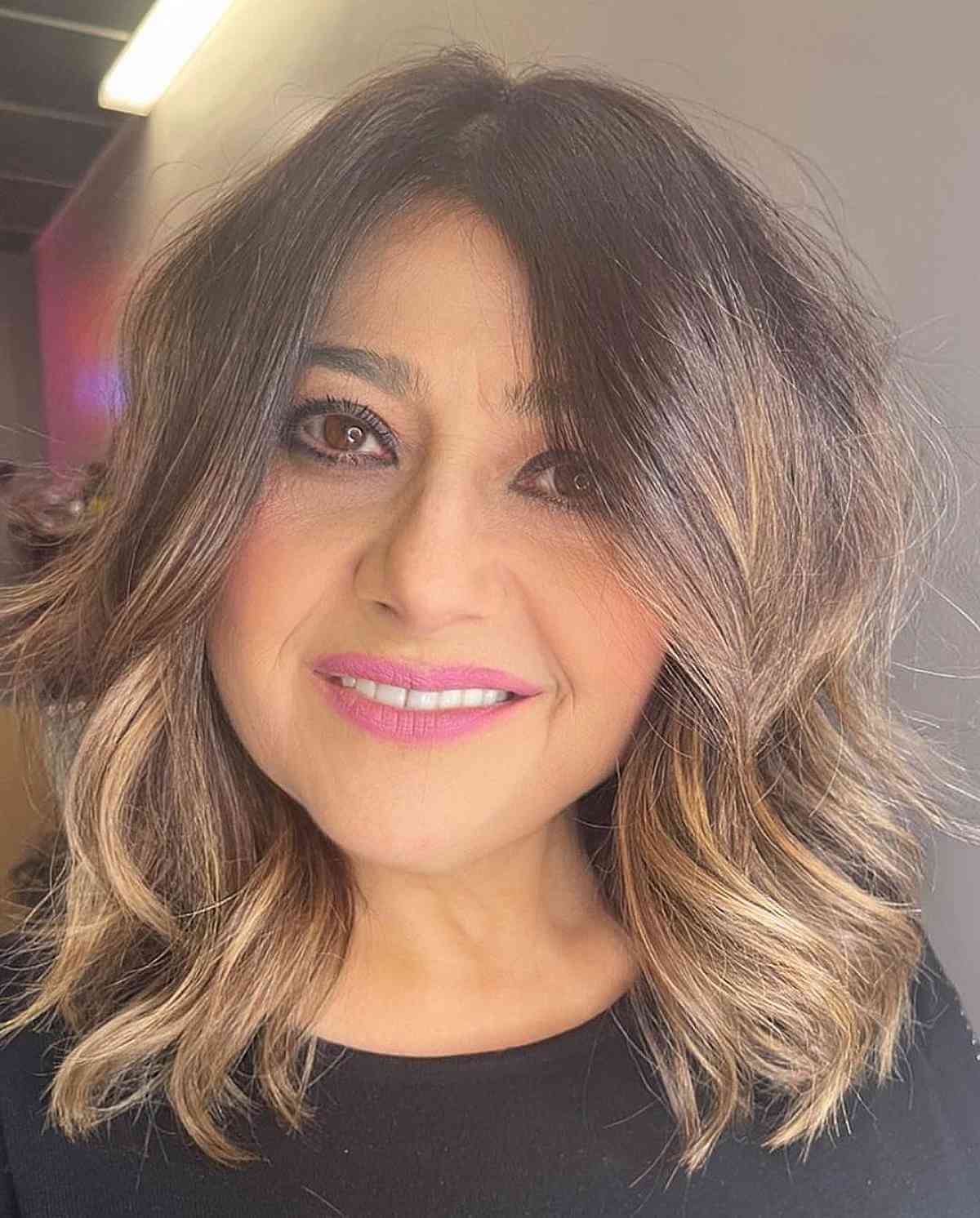 Shoulder-Length Layered Bob with Ombre for 50-Year-Olds
