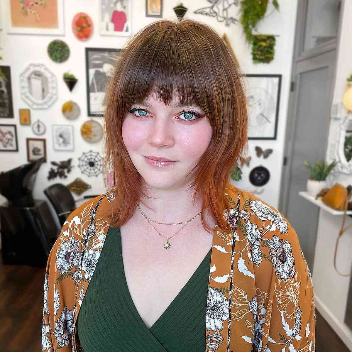 Shoulder-Length Layered Wolf Cut with Bangs
