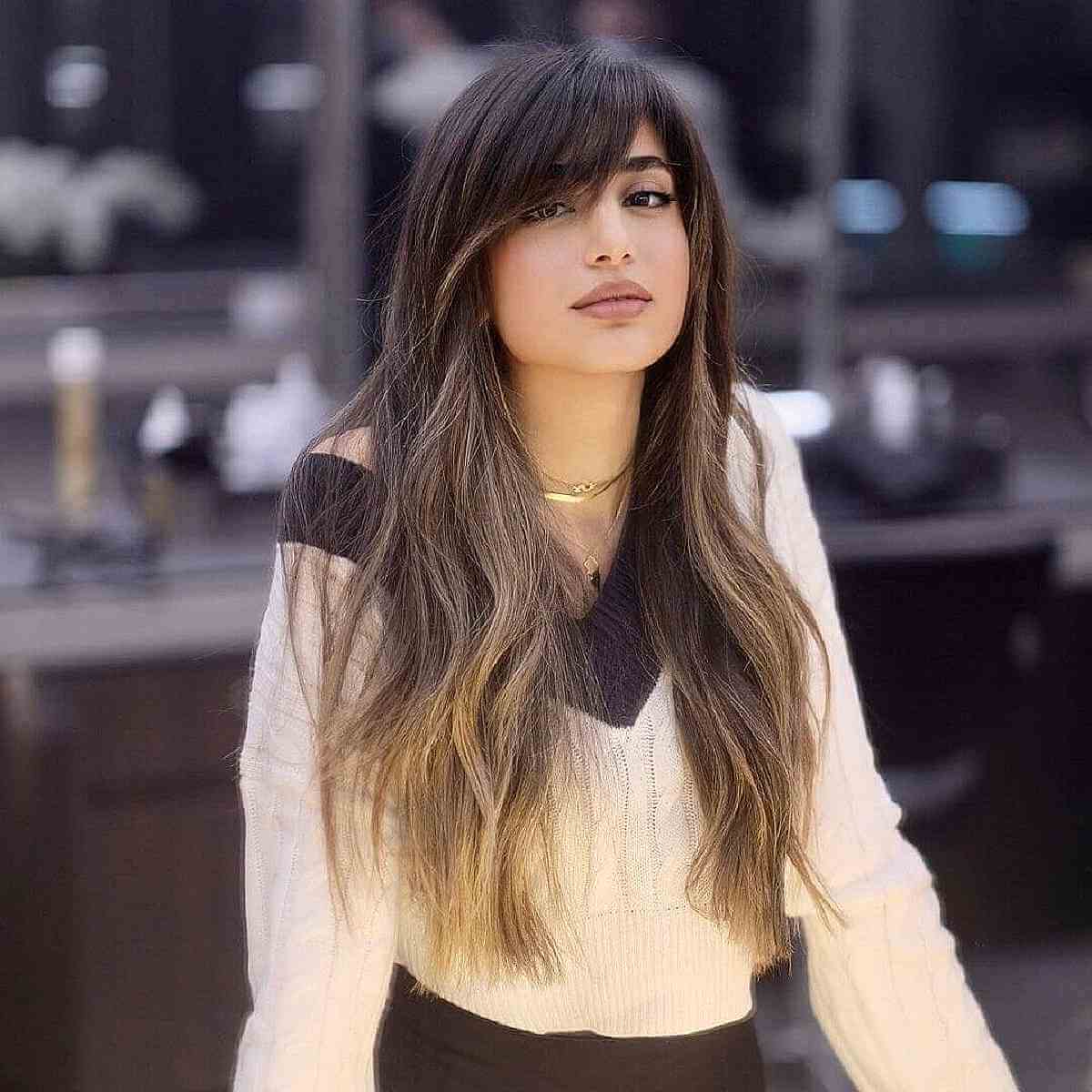 Polished Side Bangs with Long Hair