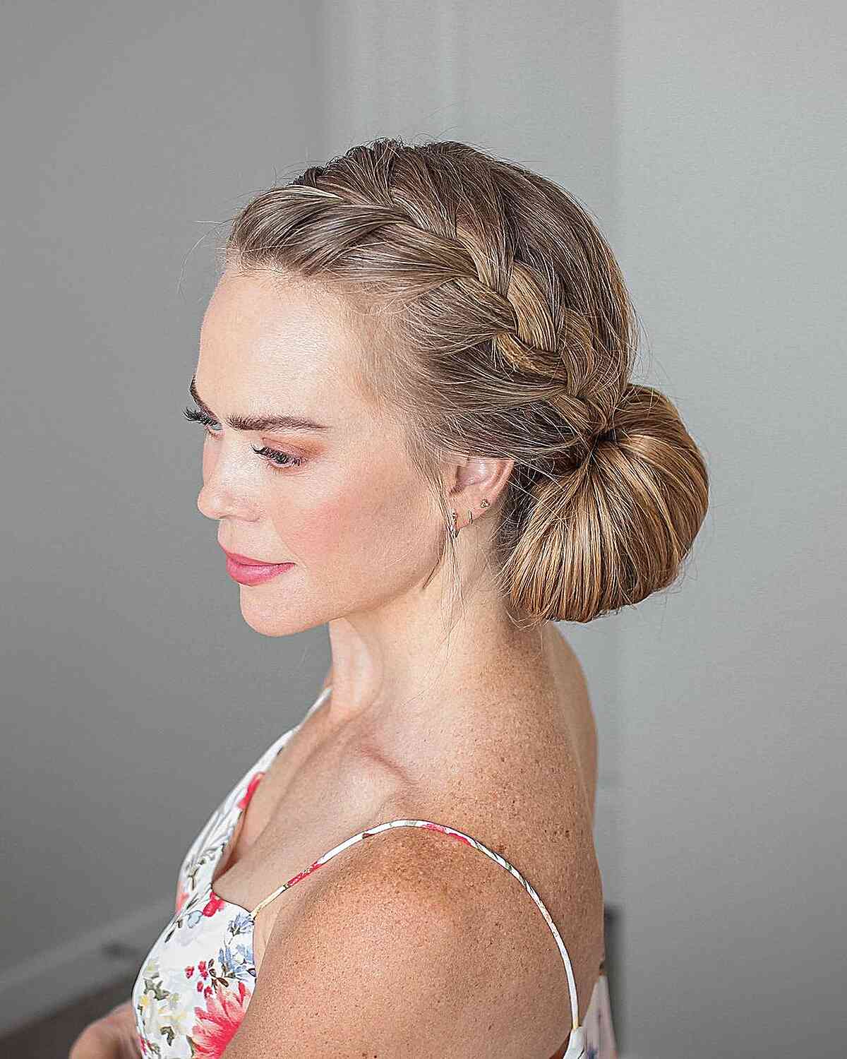 Side Braid and Side Bun Simple Updo