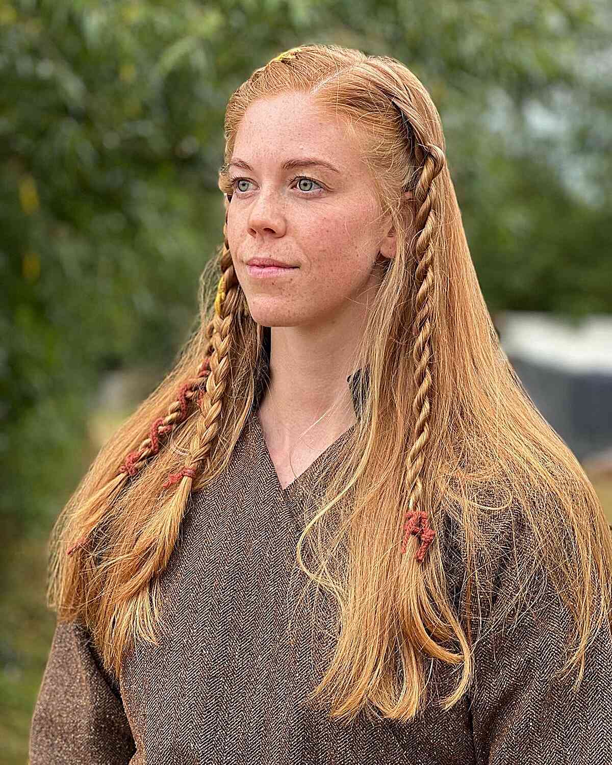 Long-Length Side Part Ginger Hair with Viking Rope Braids