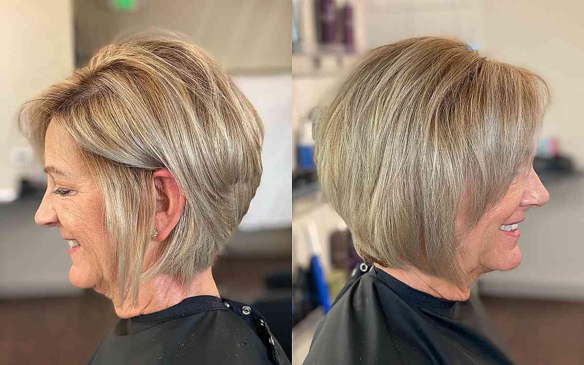 Stunning Side Part Inverted Bob for Ladies in Their 70s
