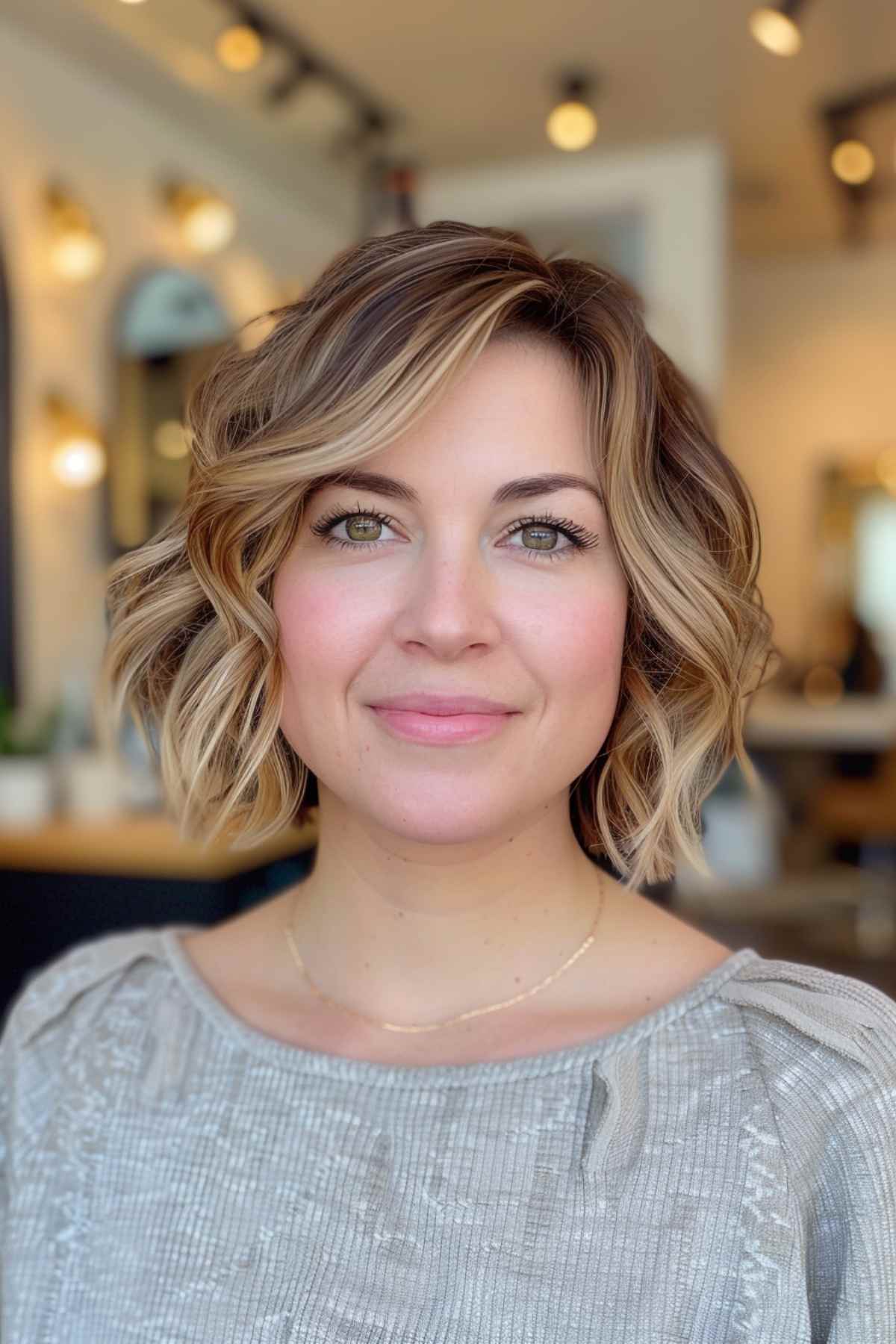 side part layered bob with wavy textured ends