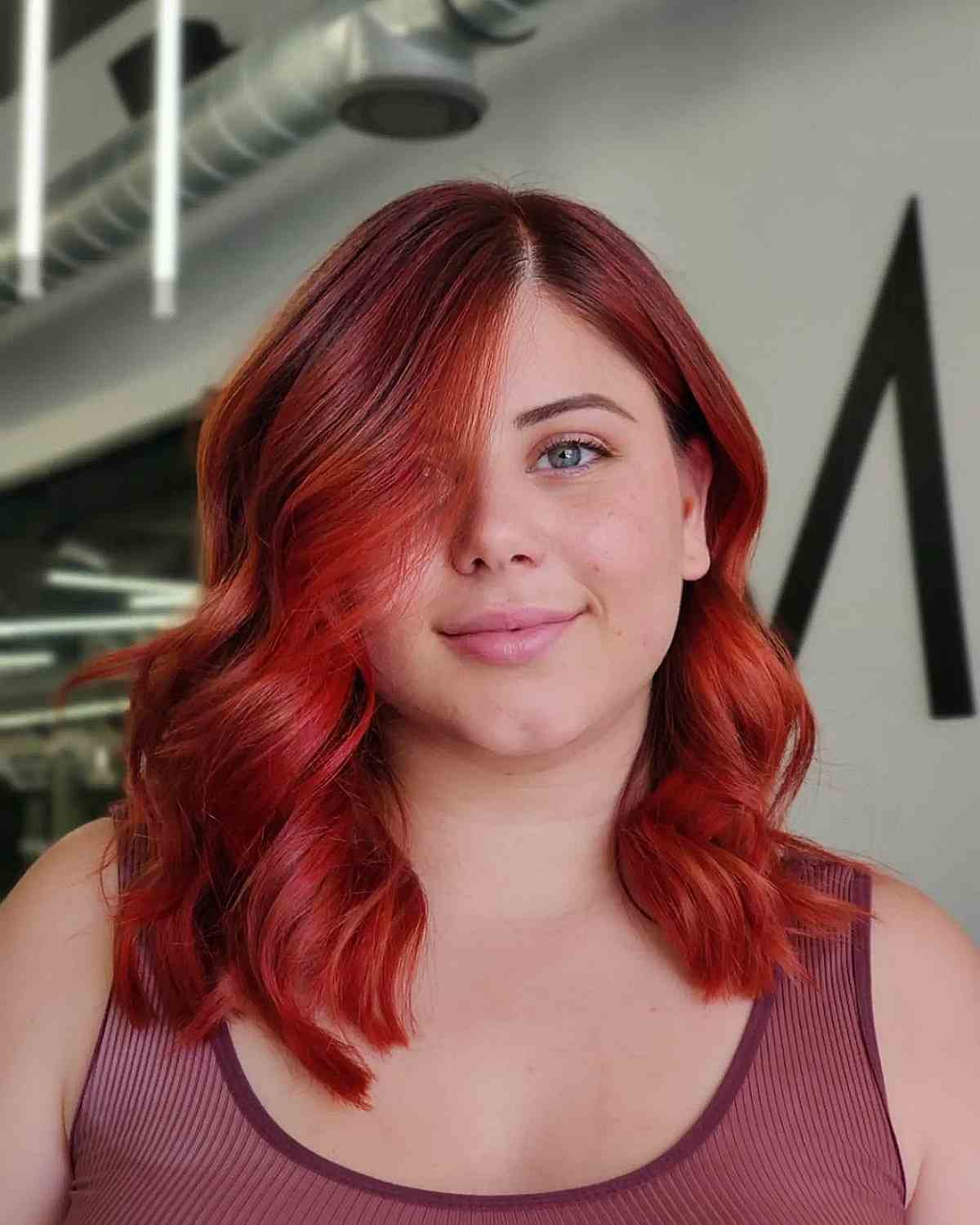 Side Part Style on an Extra Long Bob Haircut for a Round Face