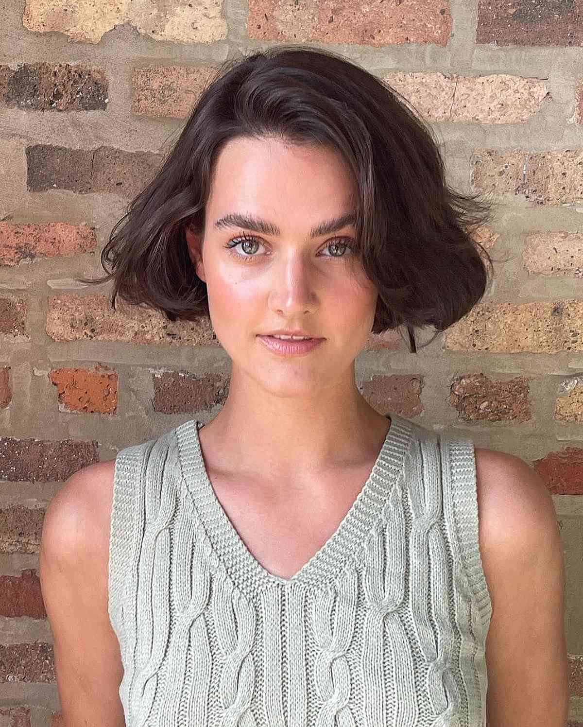 Side parted airy bob cut to jaw length
