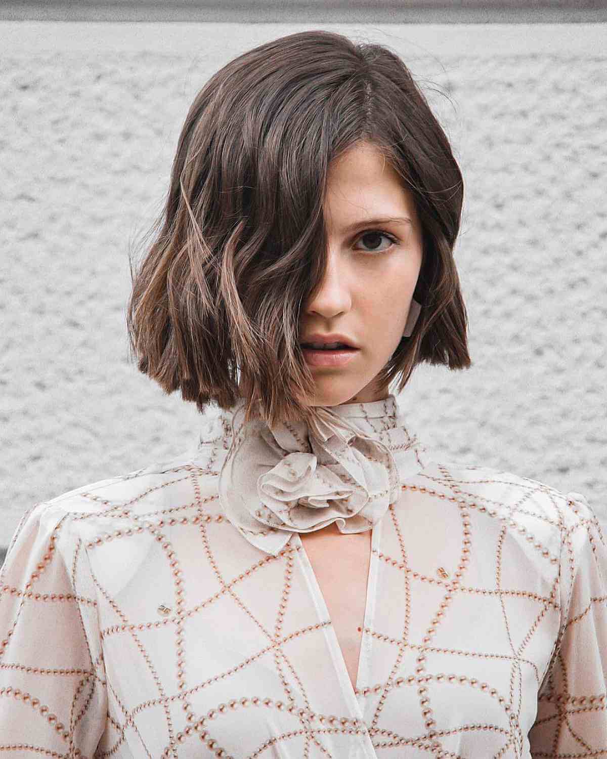 Side-Parted and Tousled One-Length Blunt Cut Bob