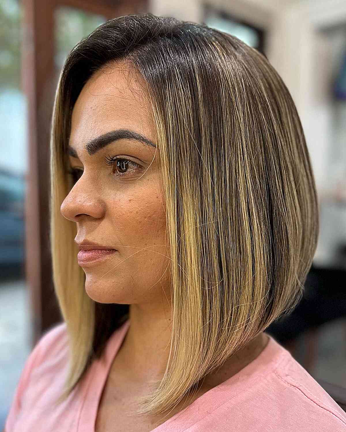 Side-Parted Angled Long Bob with Graduated Layers