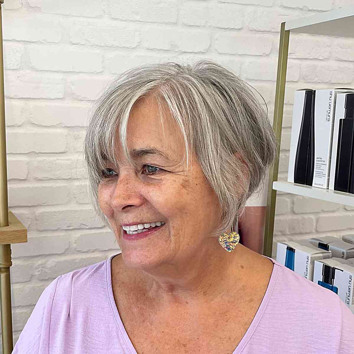 Side-Parted Cropped Graduated Bob with Soft Bangs for Ladies Over 60