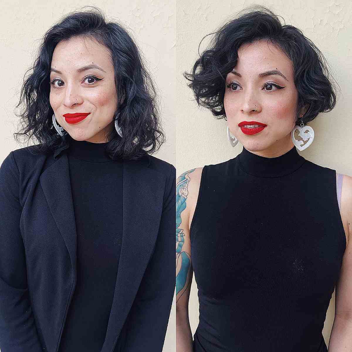 Side-parted curly bob for women