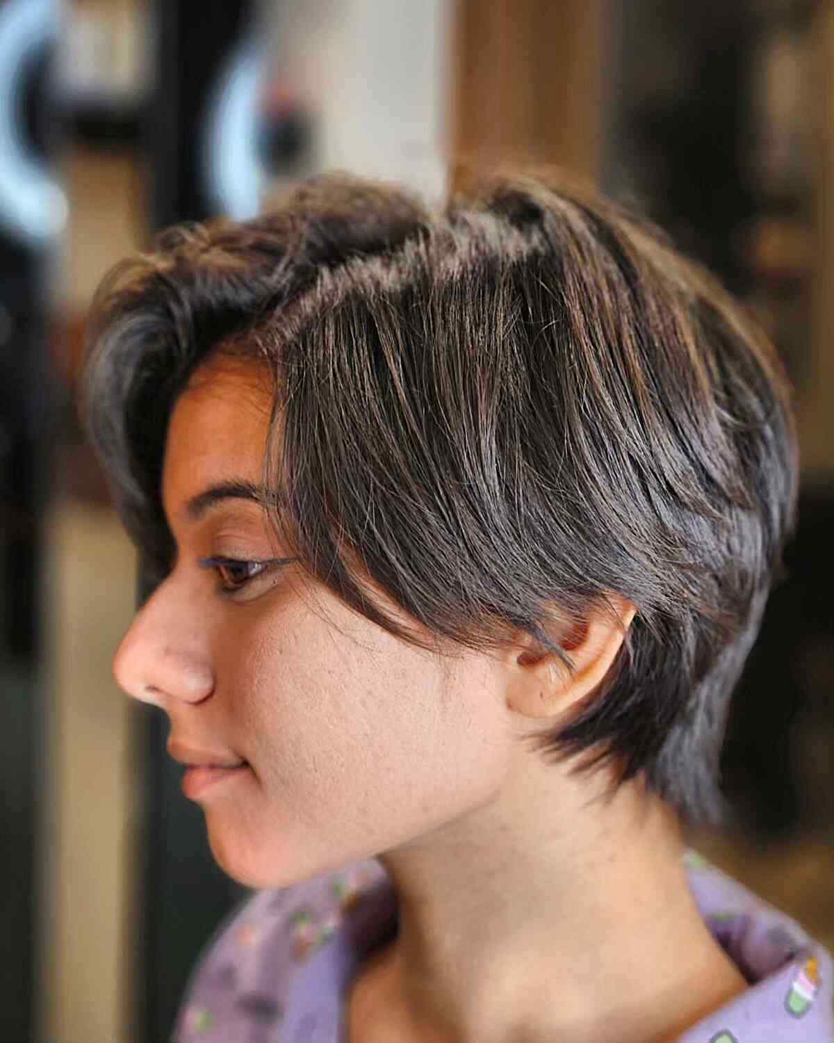 Side-Parted Feathered Pixie Cut for Thick Hair