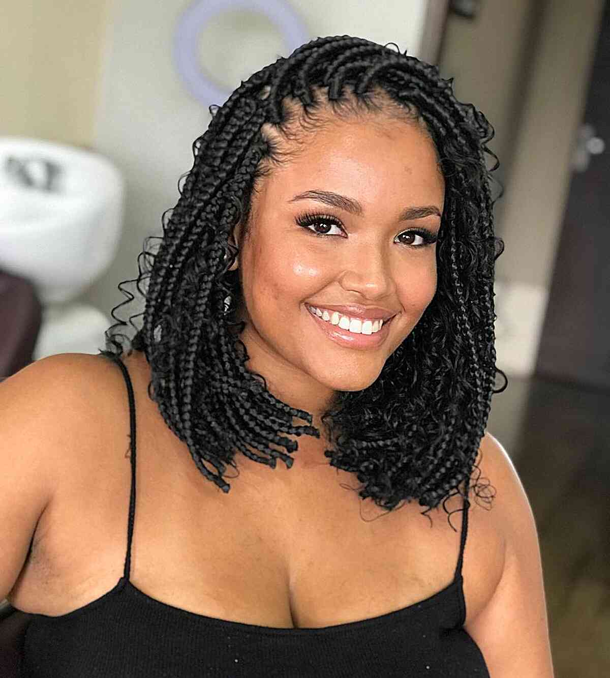 Side Parted Knotless Braids for Black Ladies