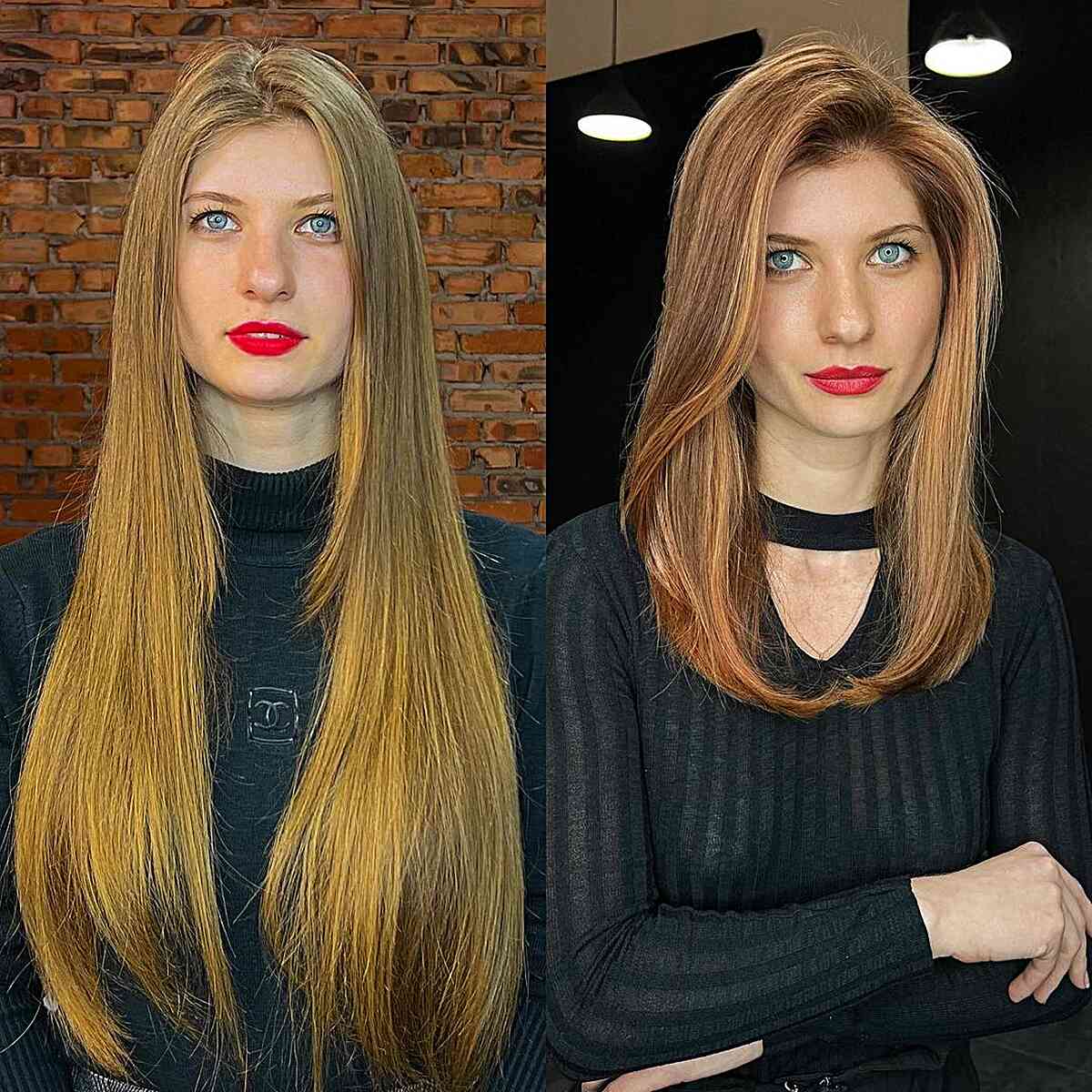 Side-Parted Medium Straight Hair for women with a diamond face