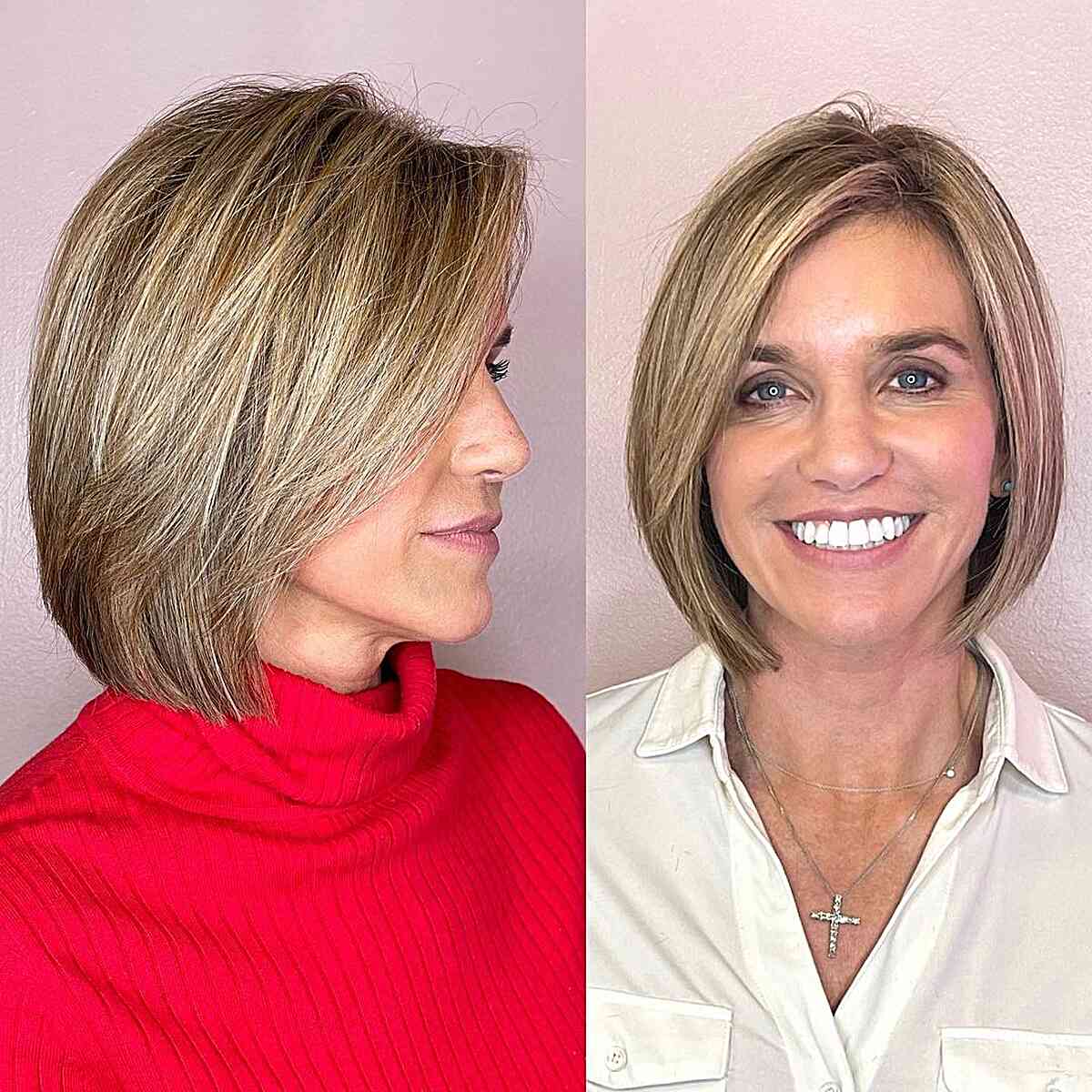 Side-Parted Neck-Length Sleek Bob with layers for straight hair