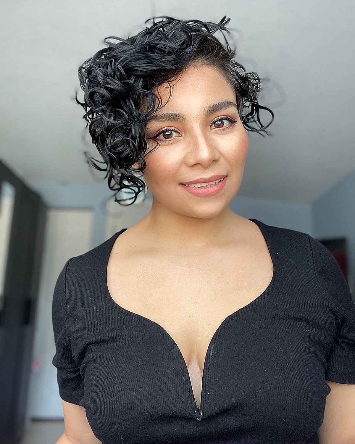 Side-Parted Pixie with Curls