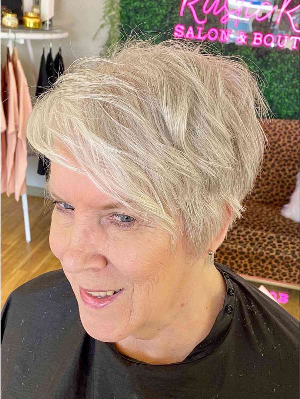 Side-Parted Textured Pixie for a 60-Year-Old Lady