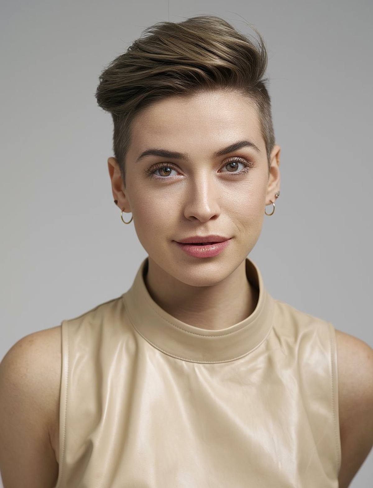 Side shave pixie for women with short straight hair