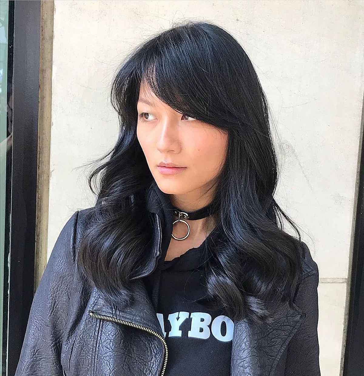 Side-swept bangs for a square face