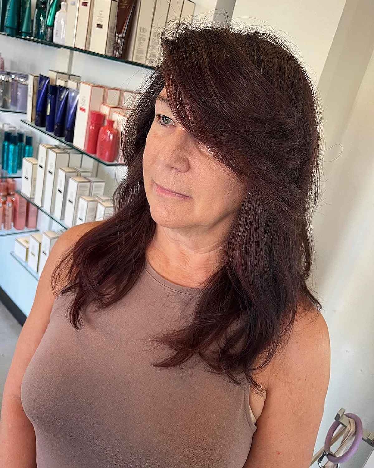 Side-Swept Bangs for ladies in their 60s