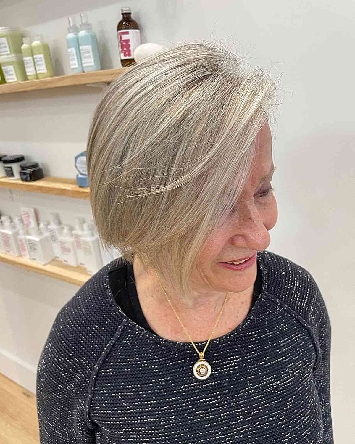 Side-Swept Chin-Length Bob with Subtle Layers for Women Over 60