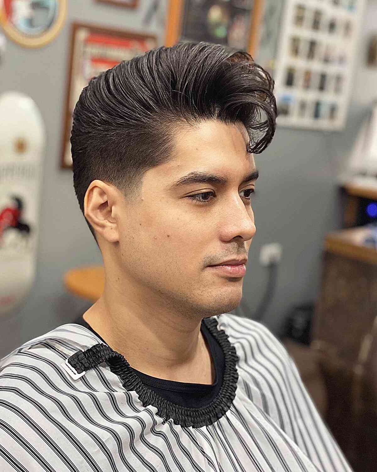 Side-Swept Pompadour Style with Shorter Sides