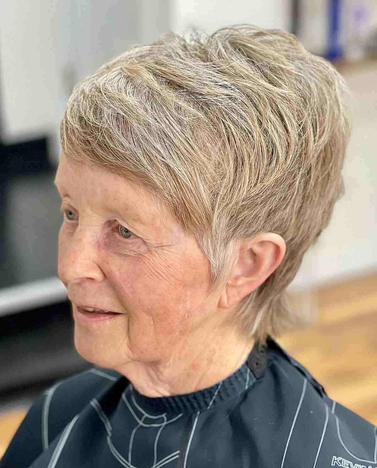Side-Swept Short Pixie Haircut for an Old Woman