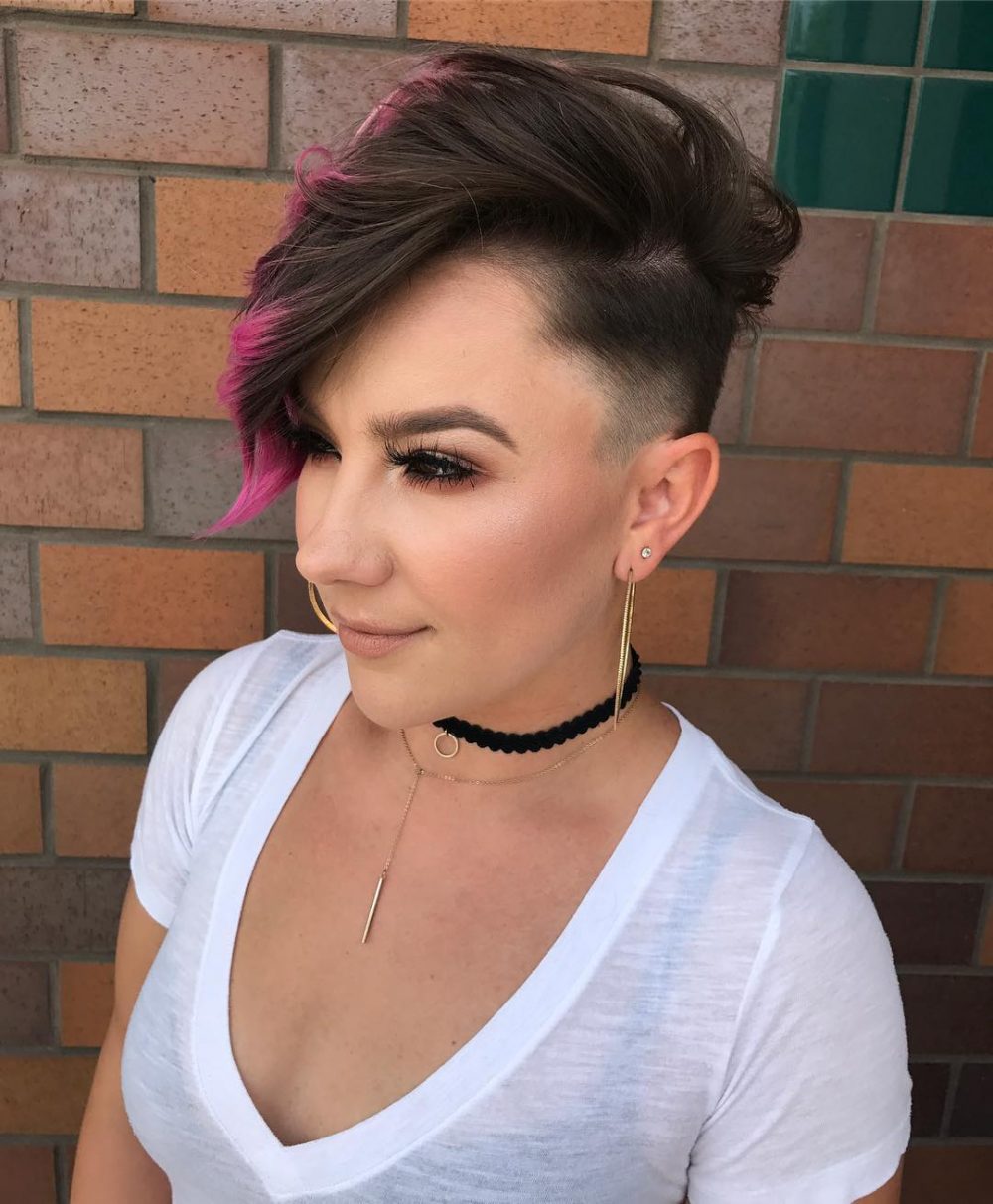 Cool Side Swept Undercut with Pink Ombre