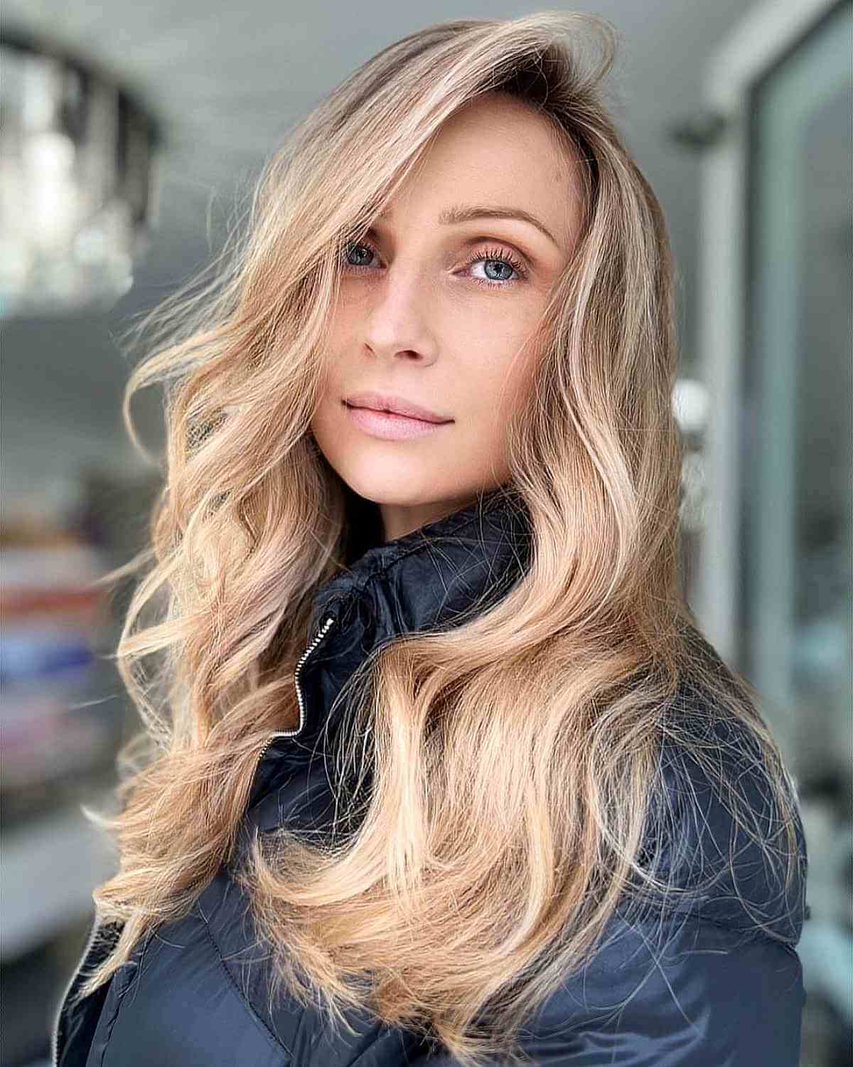 Side-Swept Wavy Long Hair with a Deep Side Part
