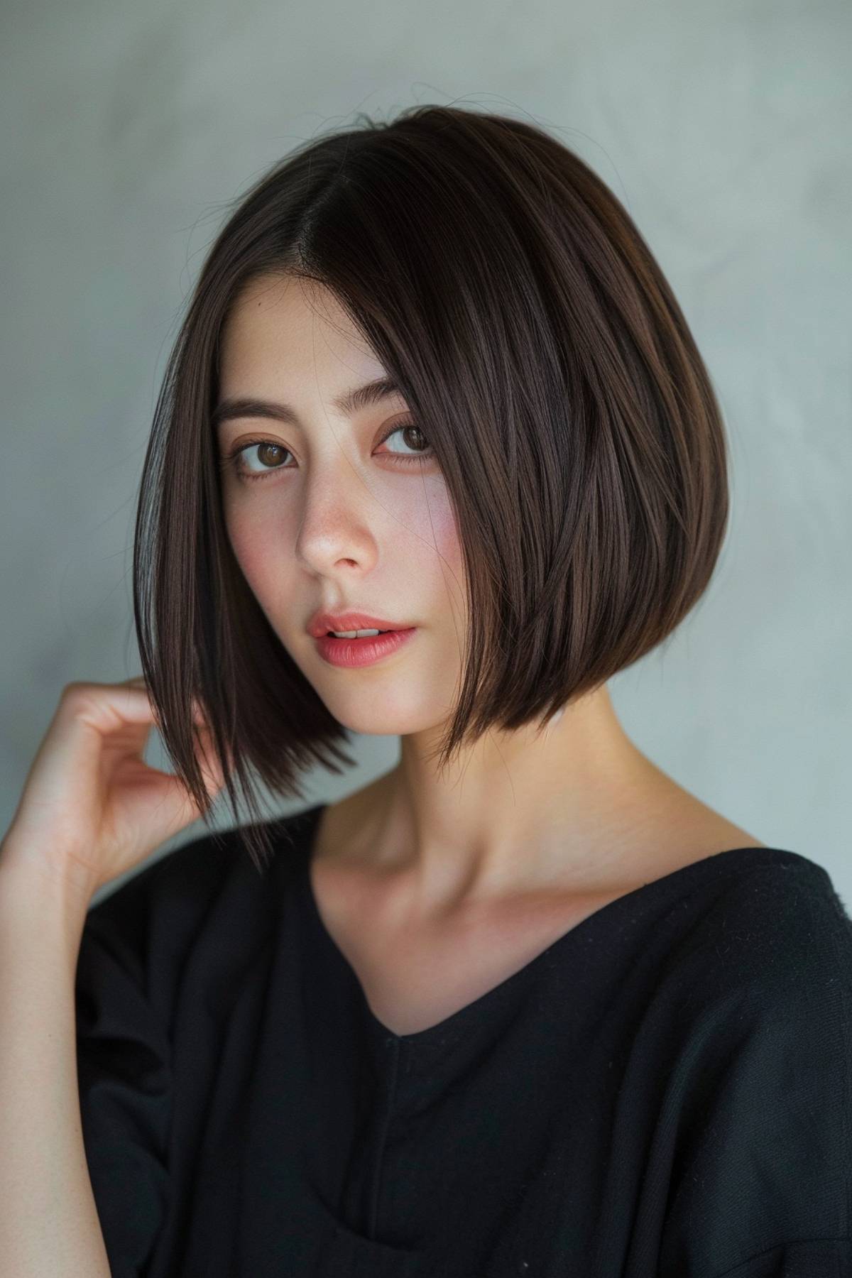 Blunt bob with sleek edges for fine hair