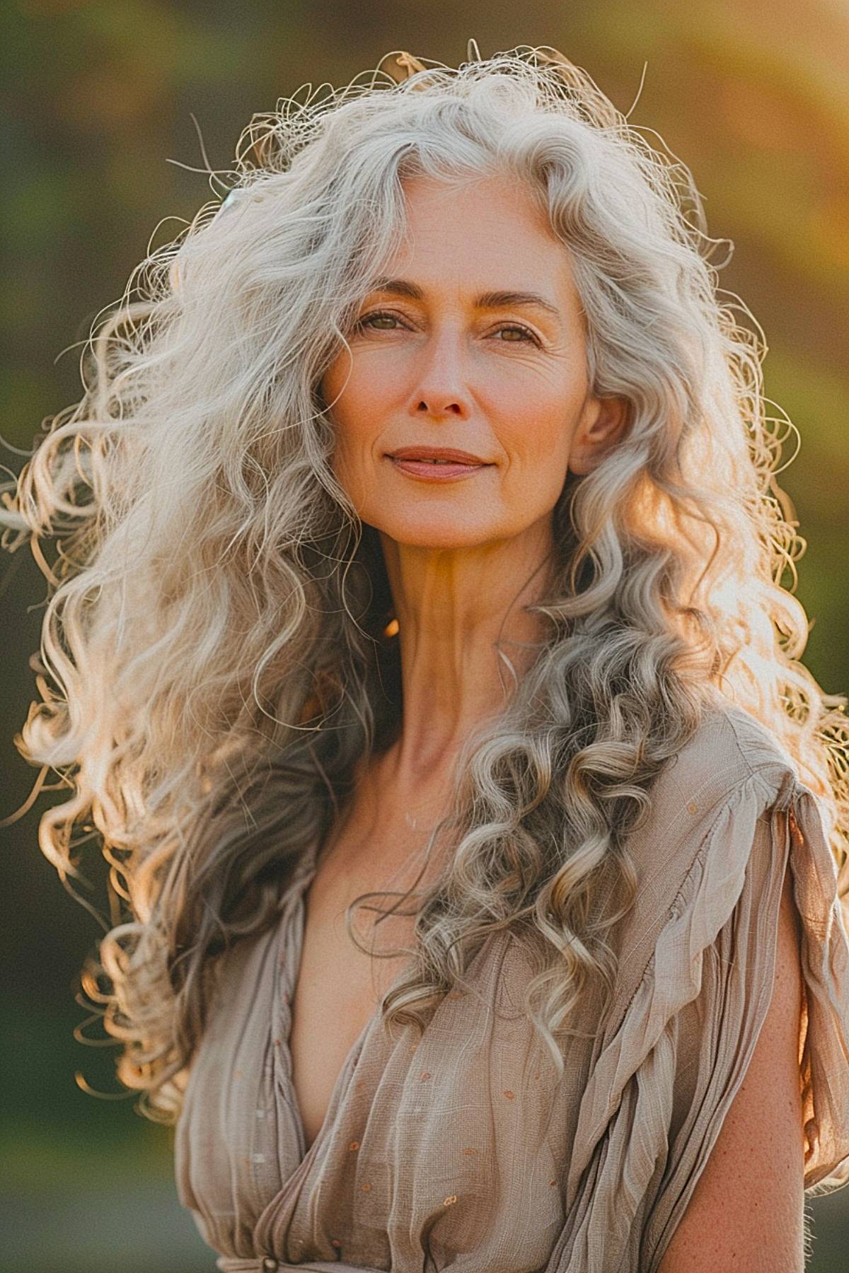 Long silver spiral curls for women over 50