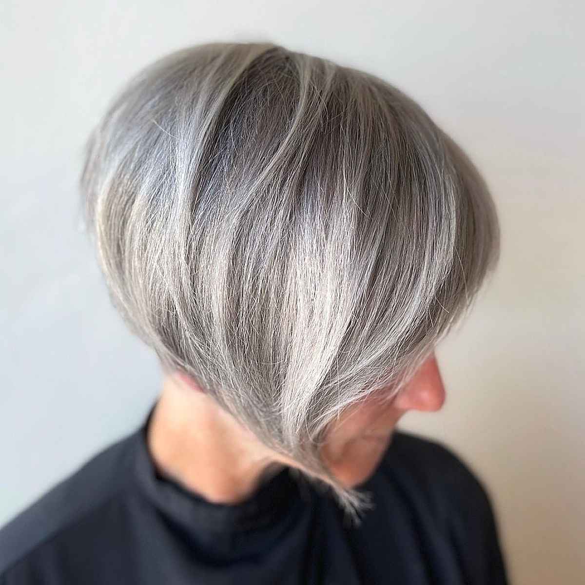 Trendy silver ash grey hair color