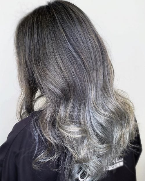 Cool Silver Blonde Highlights on Very Dark Hair