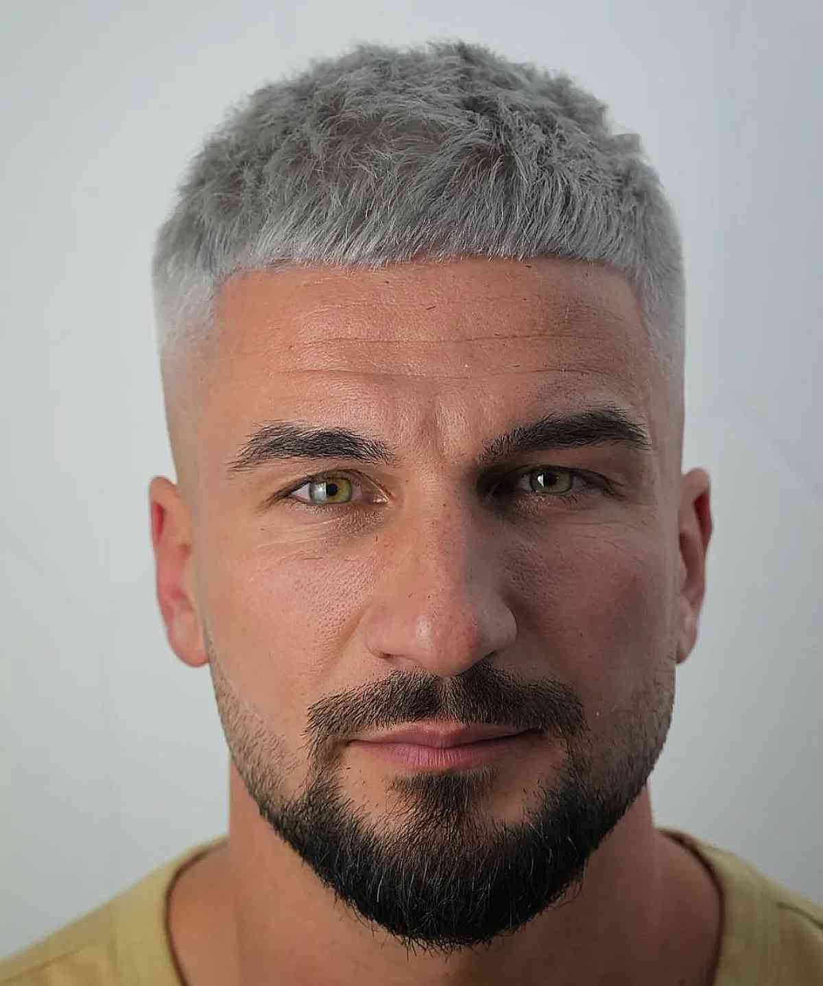 Silver Crew Cut with Bangs for Men