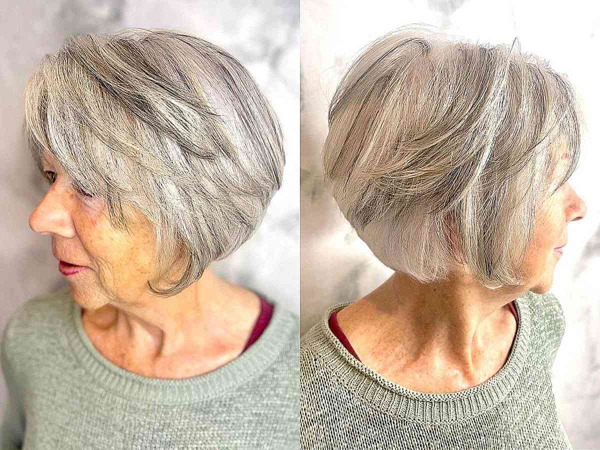 Silver Feathered Layers for 60-Year-Olds with Grey Hair