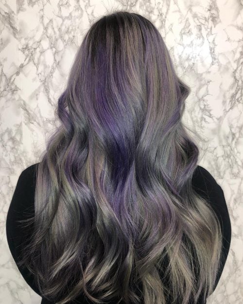 Silver Hair with Purple Highlights