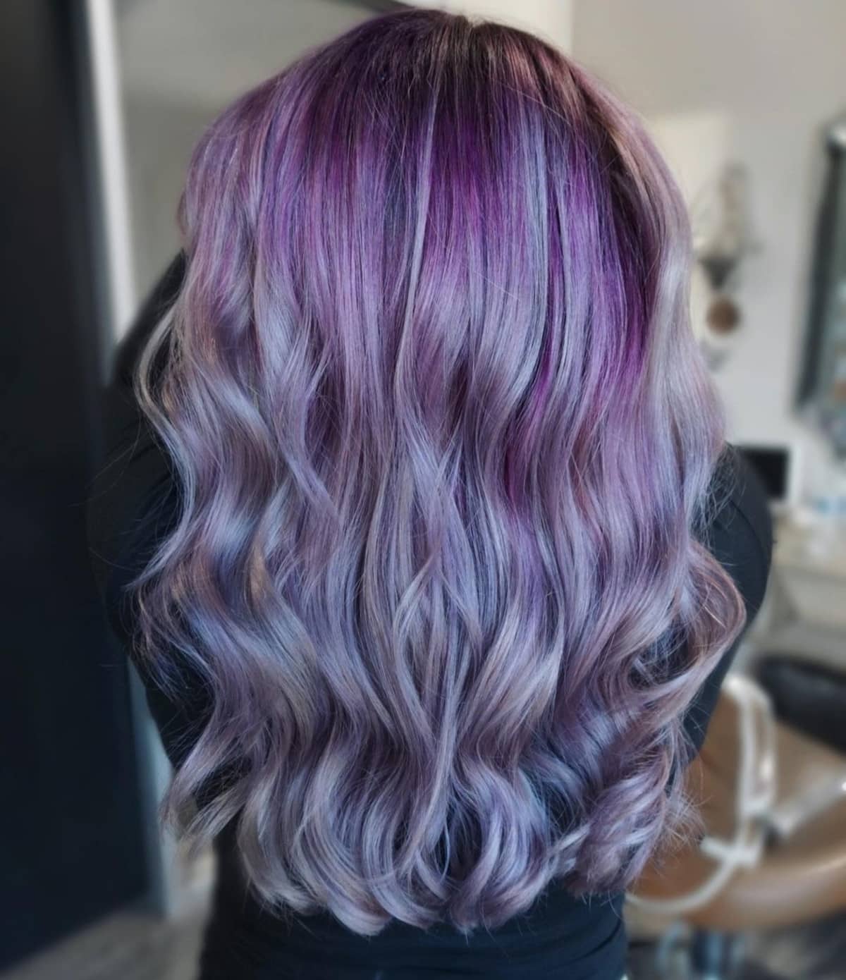 Silver hair with purple streaks