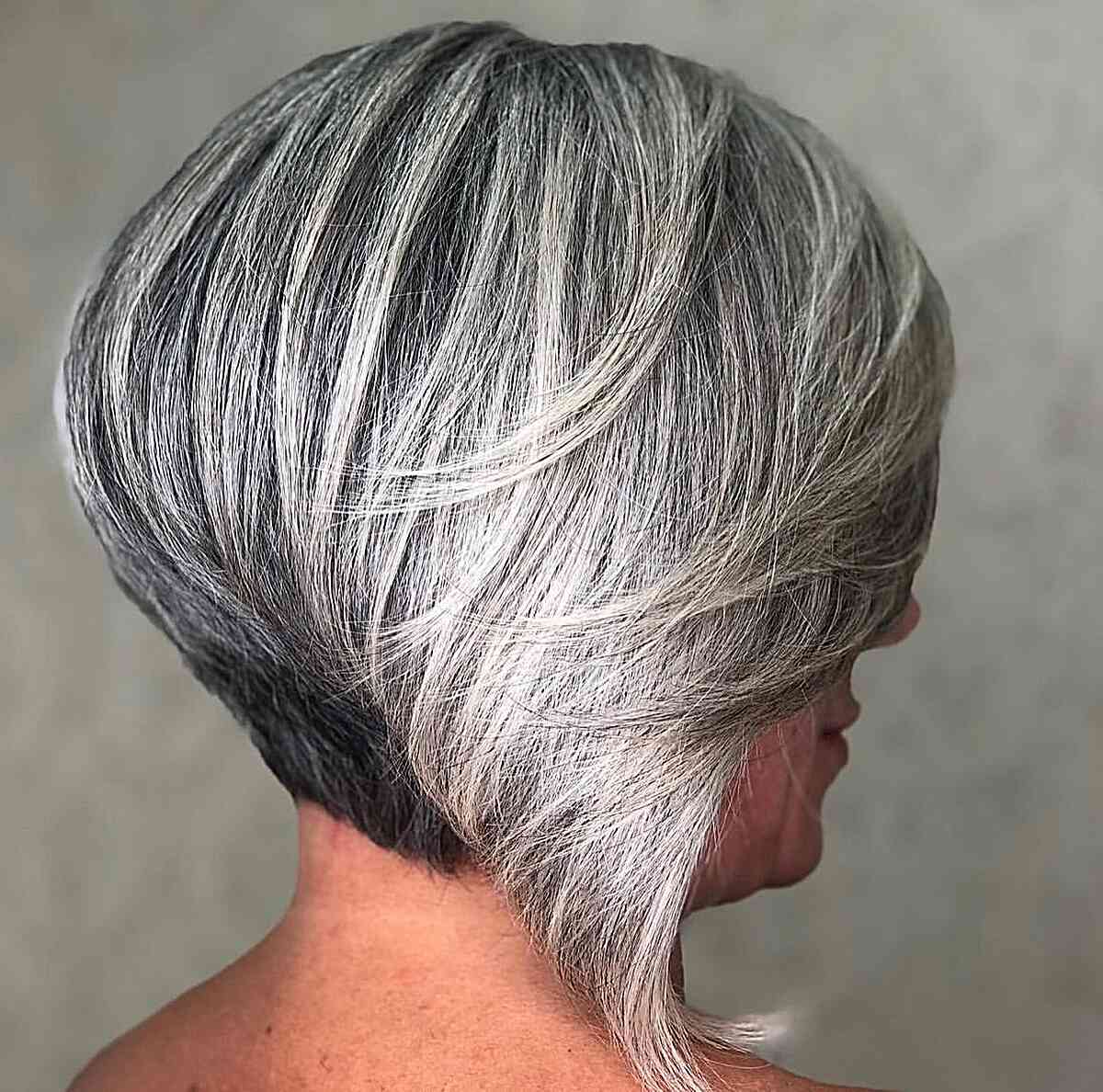 Silver High Stacked Bob with Triangular Graduation for Older Ladies