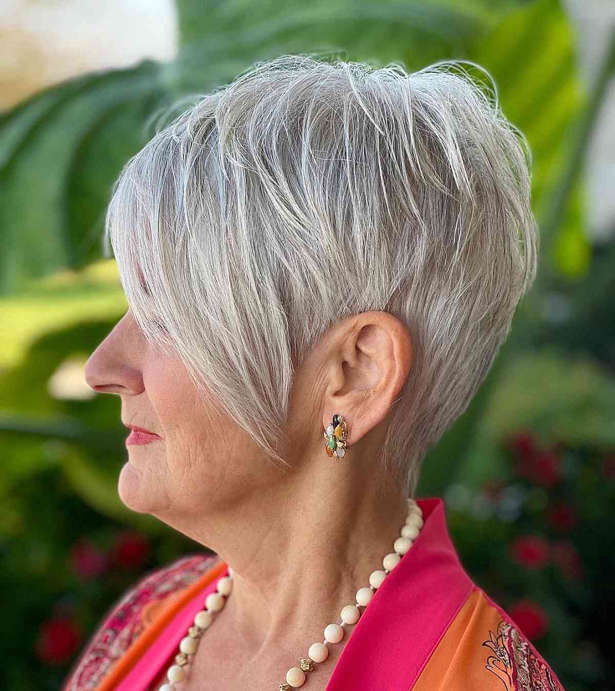 Fun Silver Long Pixie for Women 60 and Over