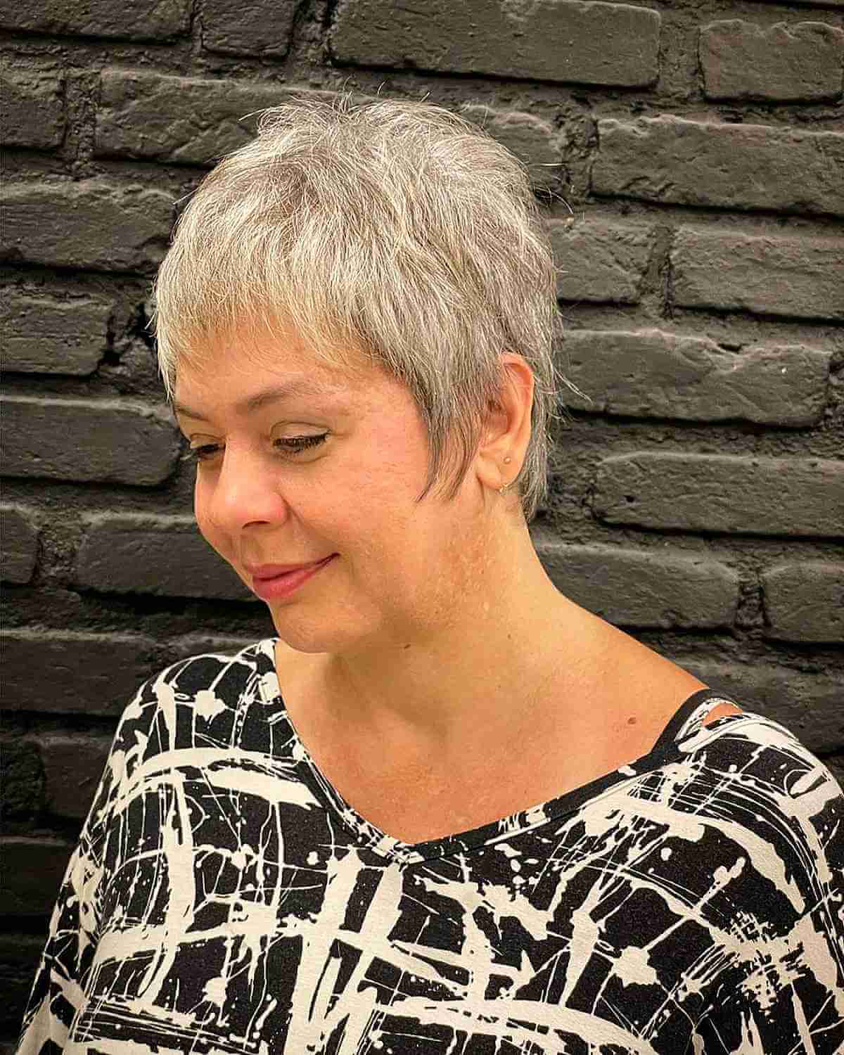 Silver Messy Pixie with Wispy Ends for Thin Hair