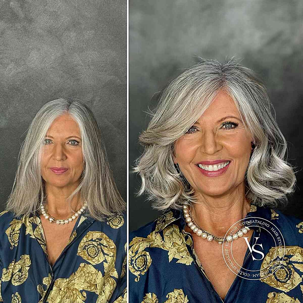 Silver Neck-Length Cut for Grey Haired Ladies Aged 60