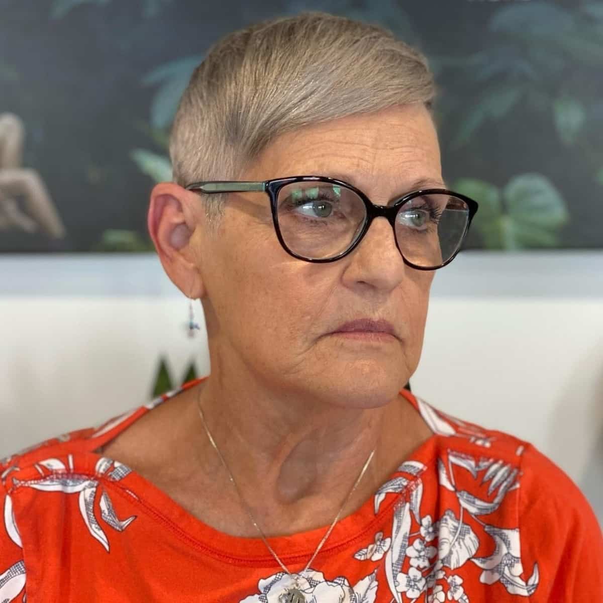 Silver pixie for older women with large eyewear