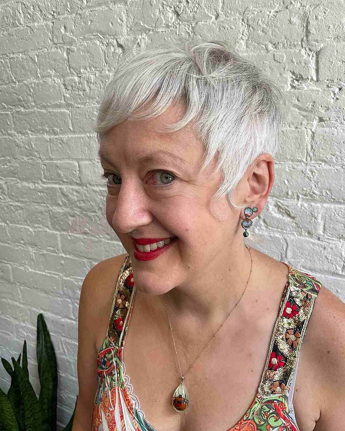 Silver Pixie with Bangs and Sideburns for Thin Hair