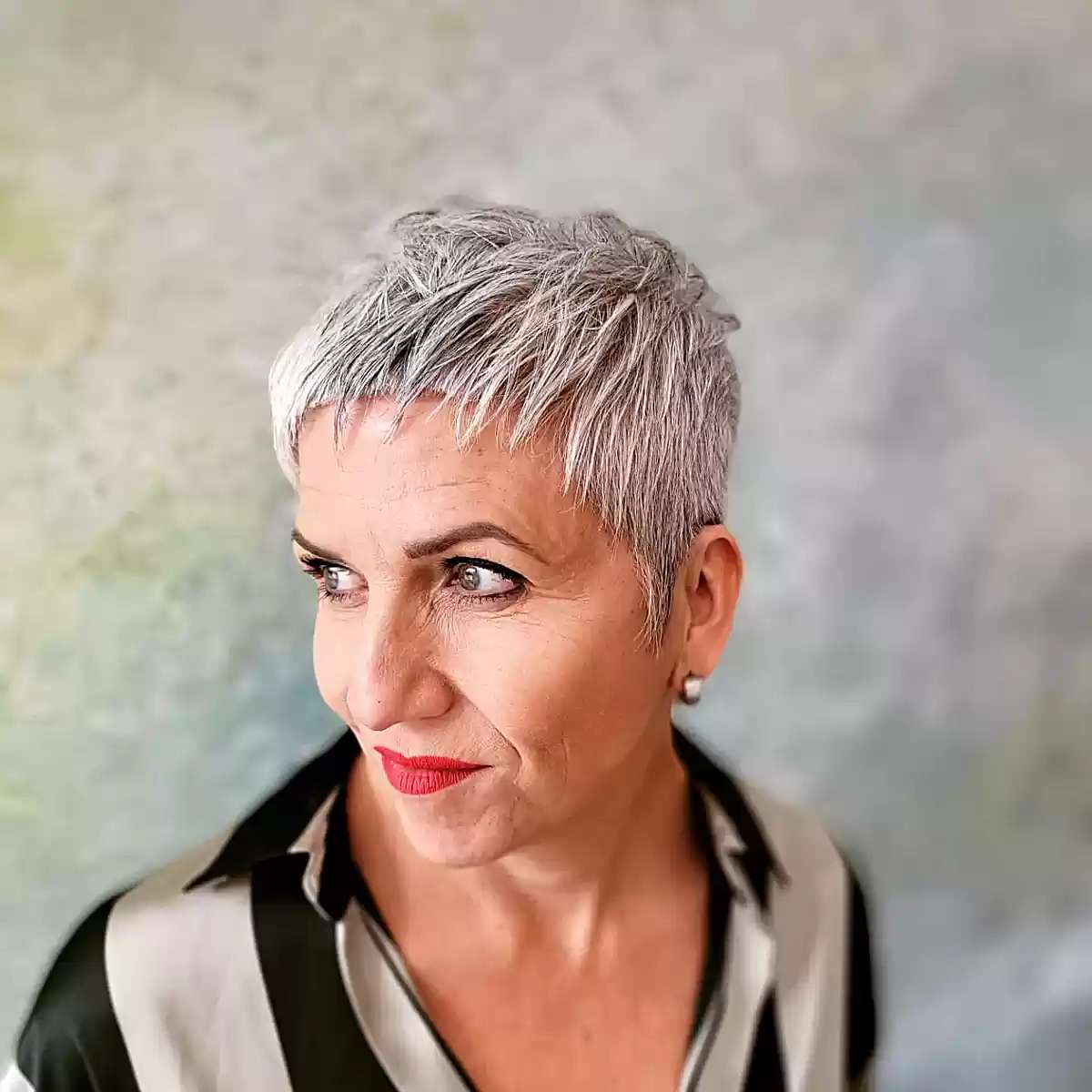 Silver Pixie with Choppy Layers for Seniors Over 60 with Thin Hair