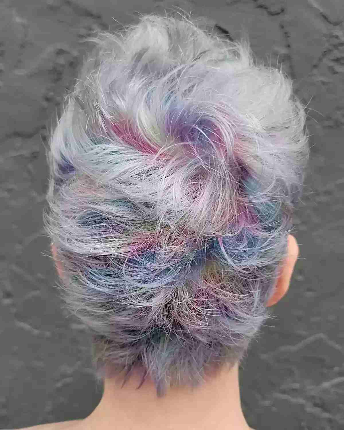 Short Silver Pixie with Holographic Highlights