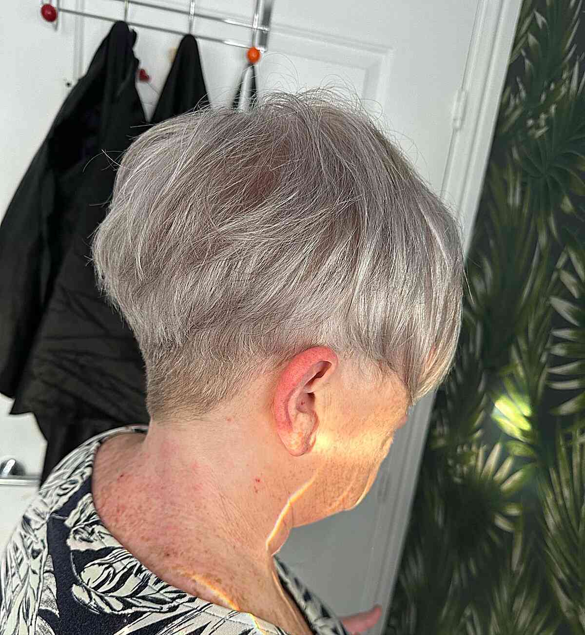 Silver Short Choppy Pixie with Nape Undercut for Women Over 70