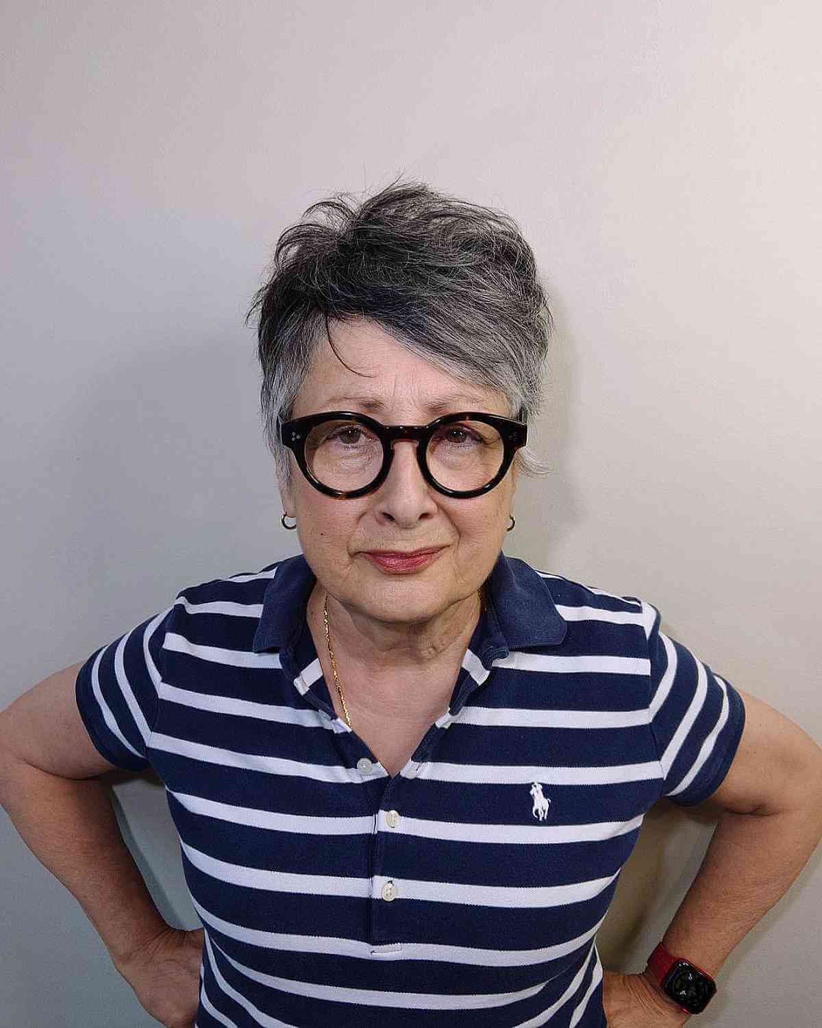 Silver Side-Swept Pixie for an Old Lady with Glasses