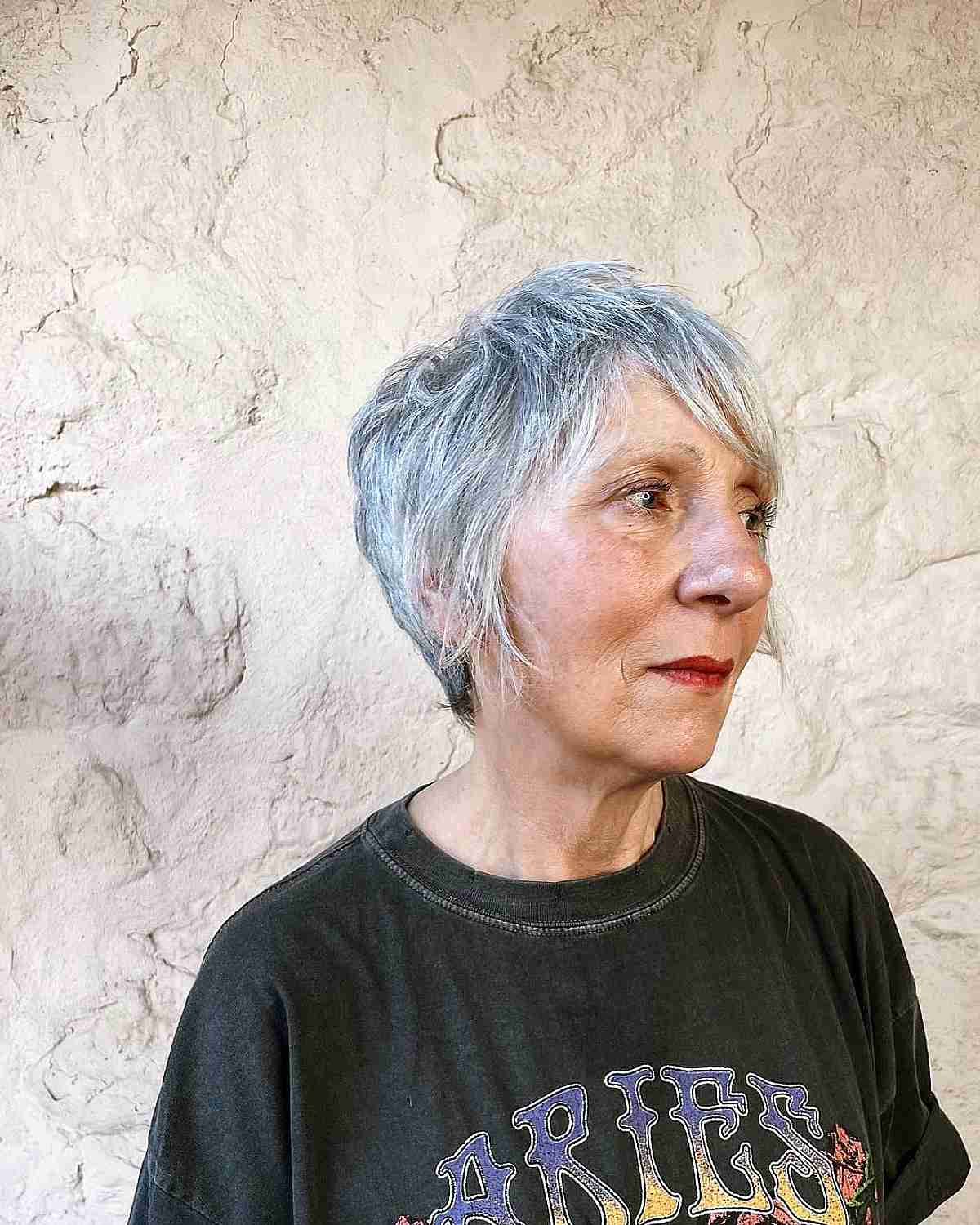 Silver Tapered Pixie with Side Fringe for Ladies Past 60